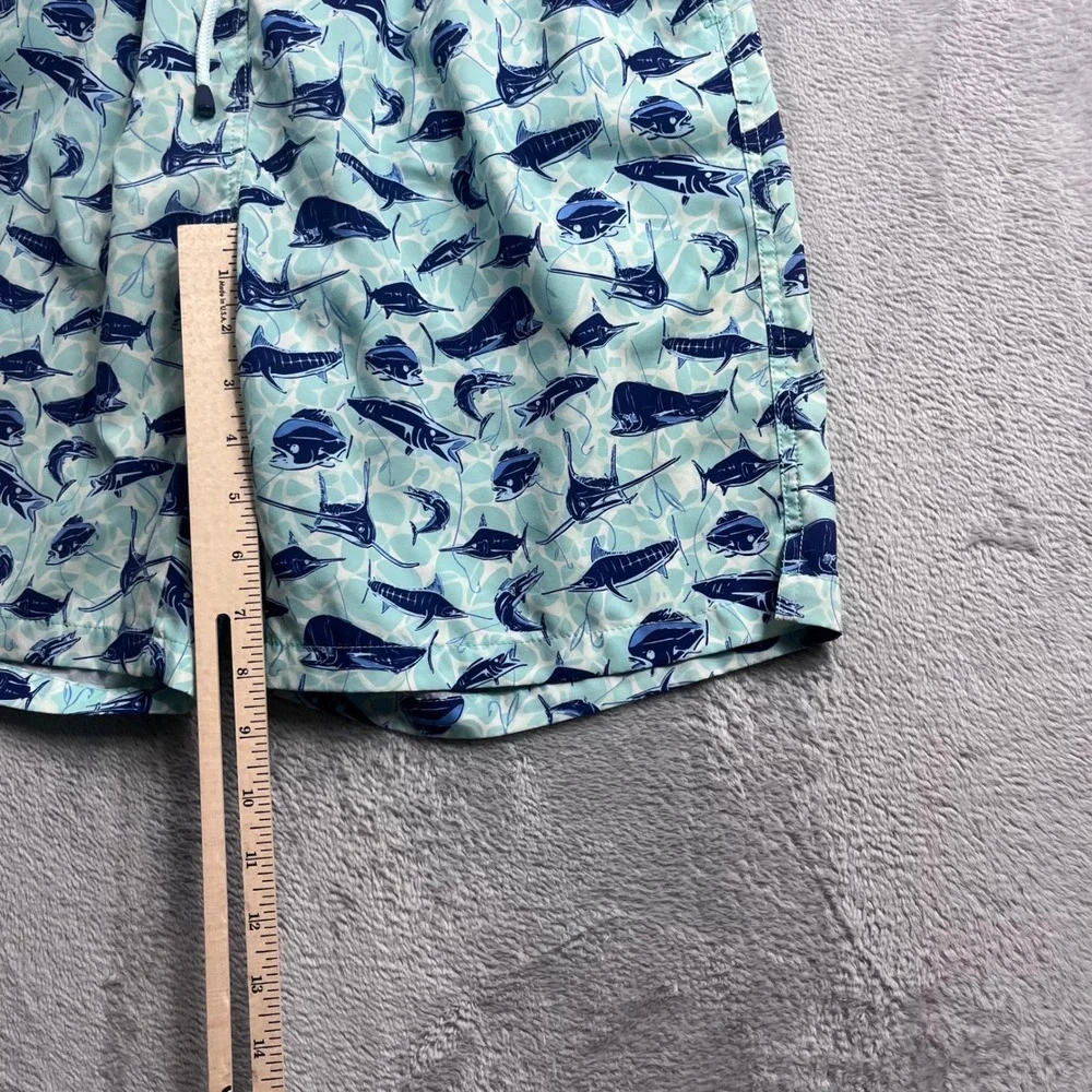 Peter Millar Seaside Mens Blue Teal Fish Print Swim Trunks Shorts Size M